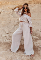 Muślinowe spodnie wide leg Malta beżowe