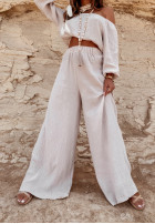 Muślinowe spodnie wide leg Malta beżowe