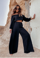 Muślinowe spodnie wide leg Attare czarne