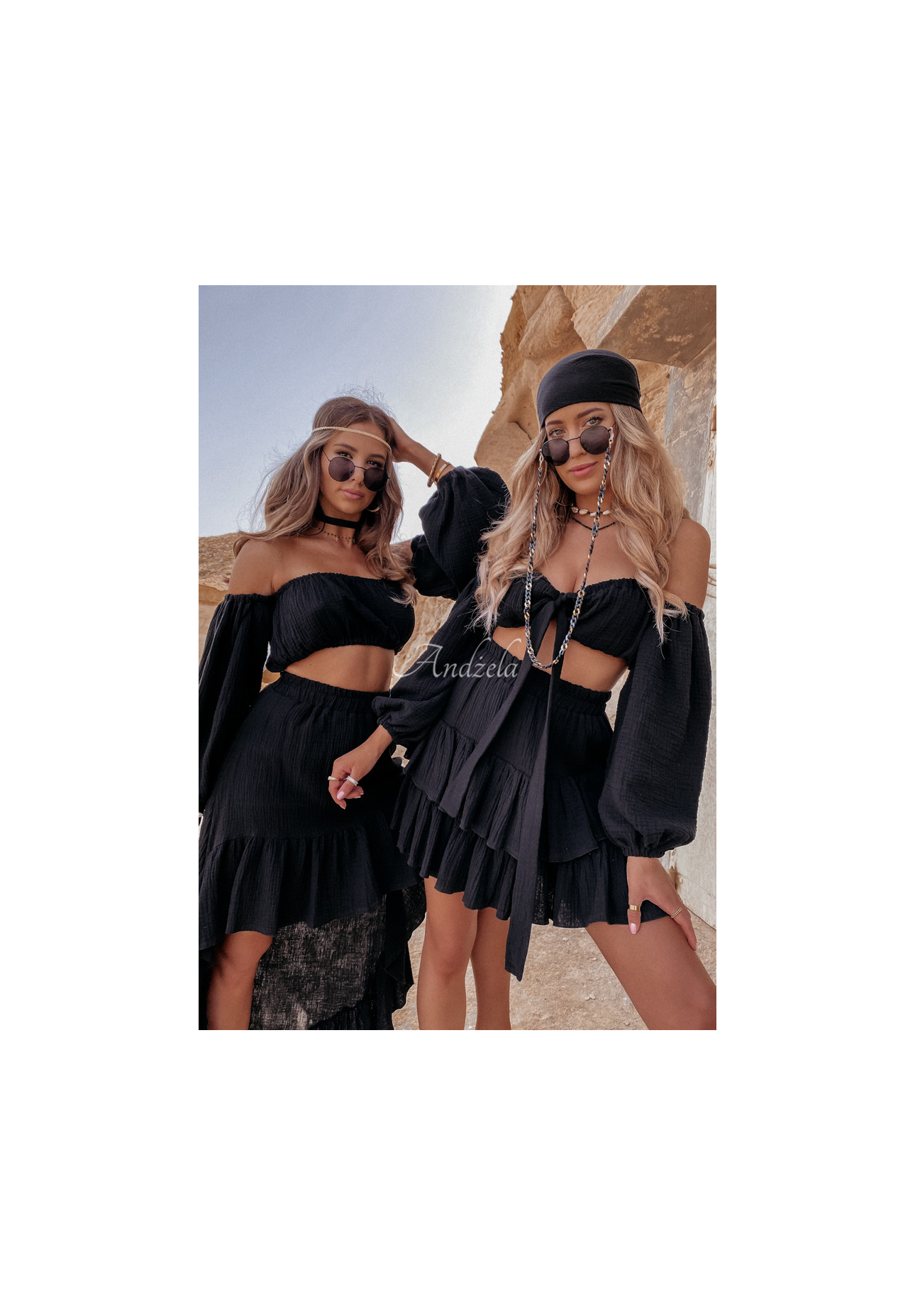 Musselinbluse im spanischen Stil mit Bindeband Malta Schwarz