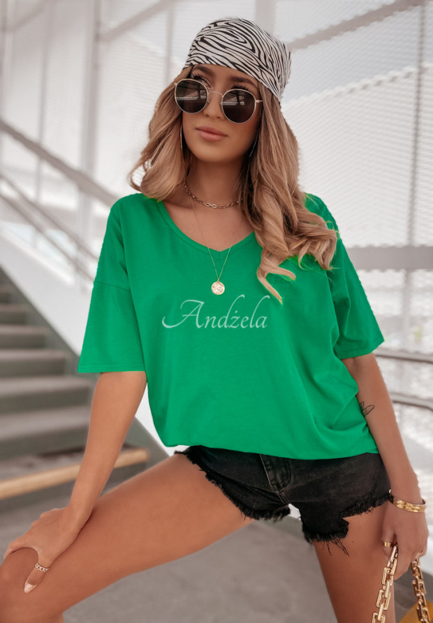 Oversize-T-Shirt mit V-Ausschnitt Cascade Grün