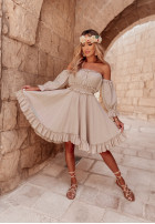 Muślinowa sukienka hiszpanka z falbankami Malta beżowa