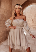 Muślinowa sukienka hiszpanka z falbankami Malta beżowa