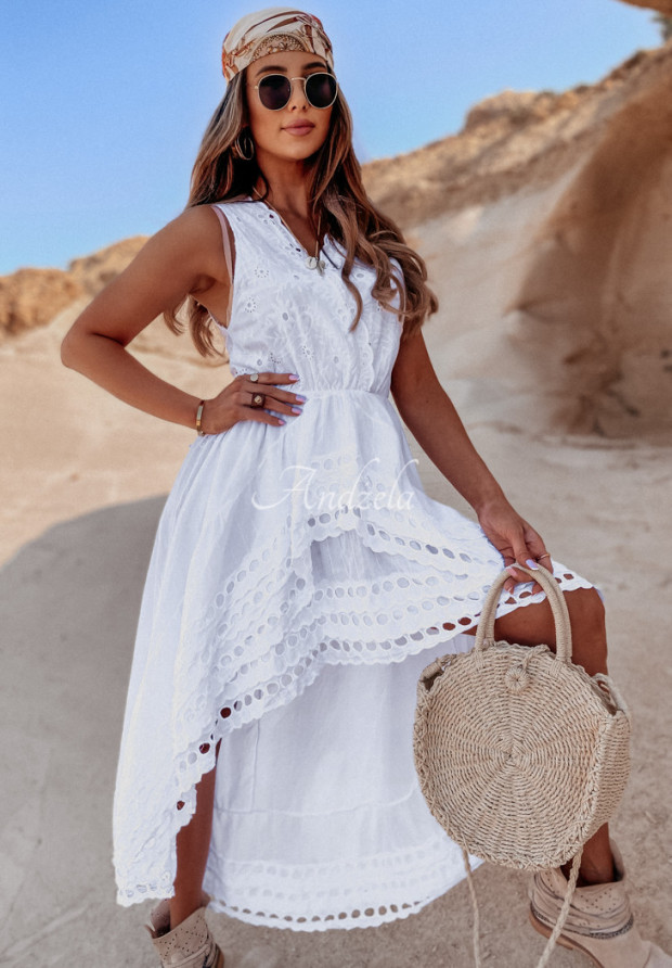 Asymmetrisches Kleid Boho Arinna Weiß