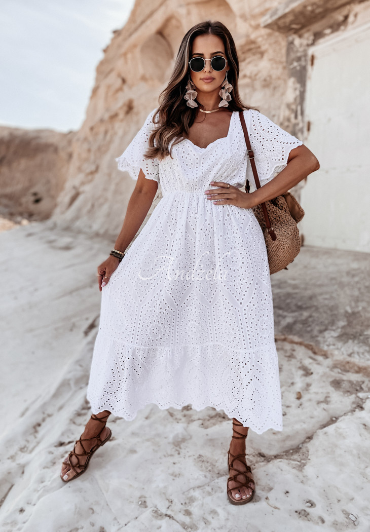 La Mere white openwork boho dress