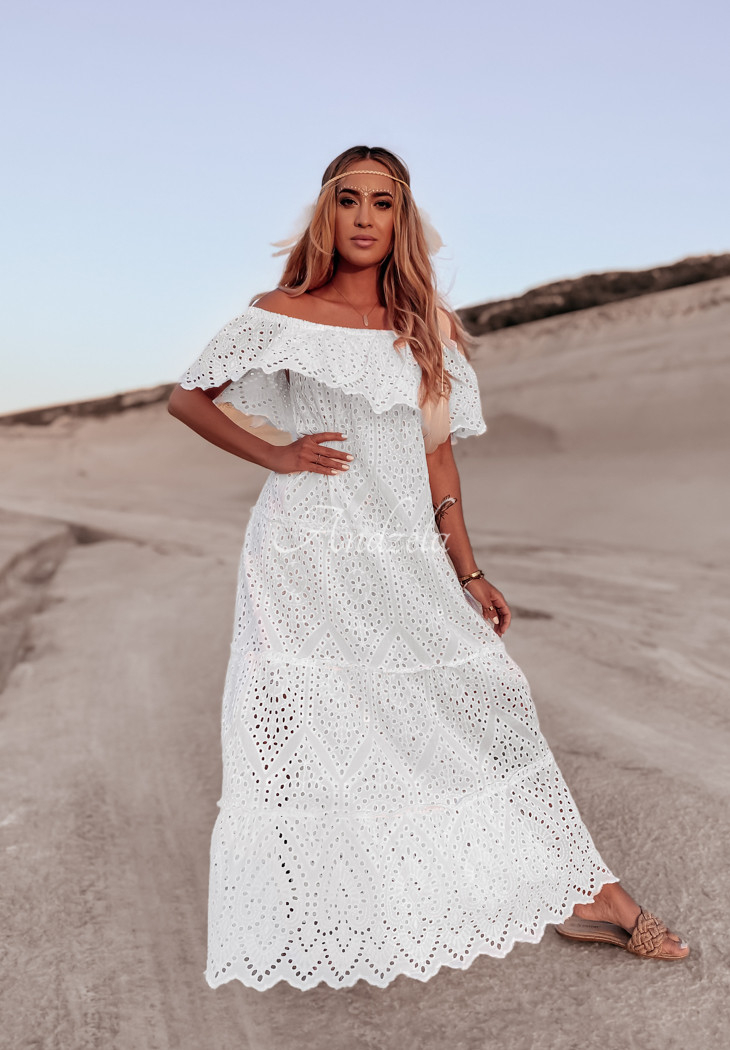 Durchbrochenes Kleid im spanischen Stil boho Volteres Ecru