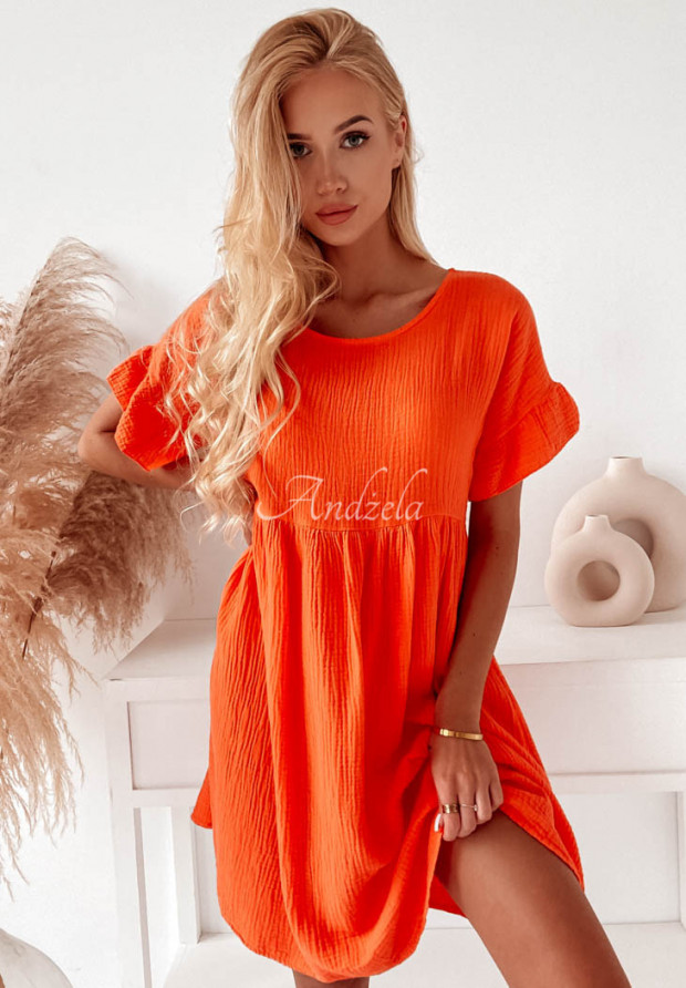 Musselin-Kleid mit Rüschen Laguna Orange