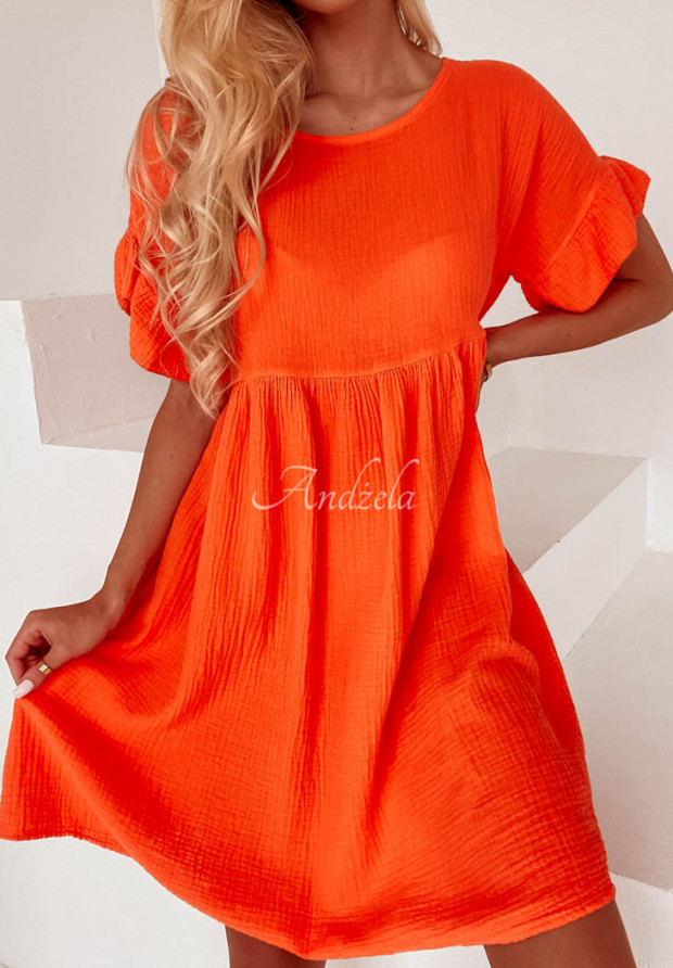 Musselin-Kleid mit Rüschen Laguna Orange