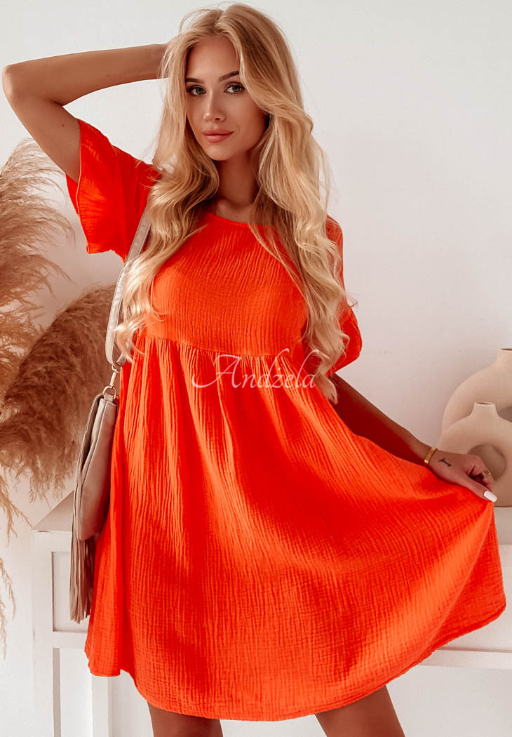 Muslin dress with frills Laguna orange