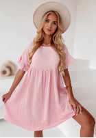 Muślinowa sukienka z falbankami Laguna różowa