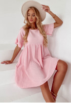 Muślinowa sukienka z falbankami Laguna różowa