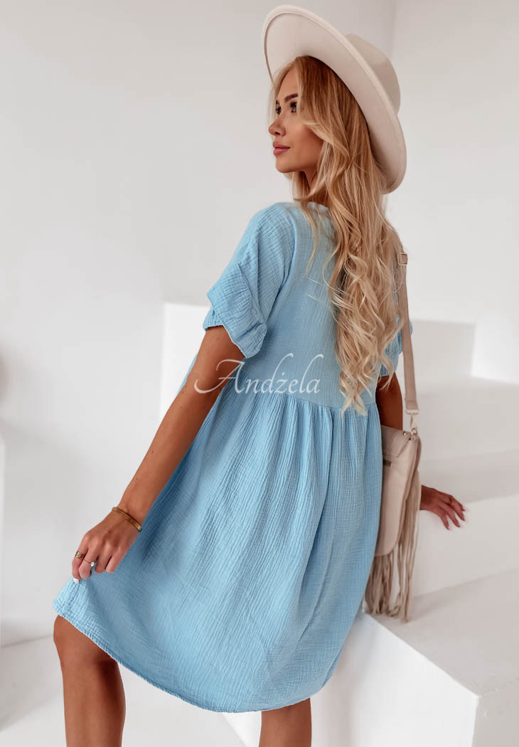 Musselin-Kleid mit Rüschen Laguna Himmelblau - Andżela Online Shop