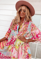 Wzorzysta sukienka z falbanką Ankona Rossa różowa