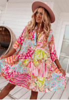 Wzorzysta sukienka z falbanką Ankona Rossa różowa