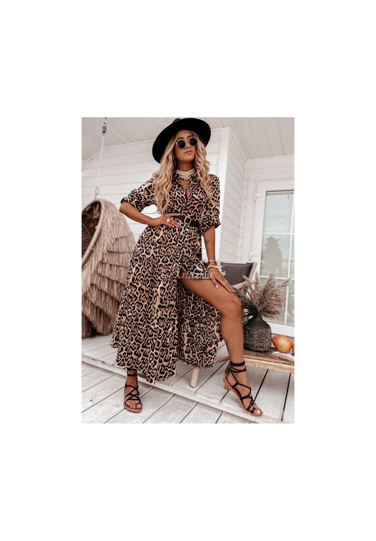 Kleid mit Gürtel Namibia mit Leopardenmuster