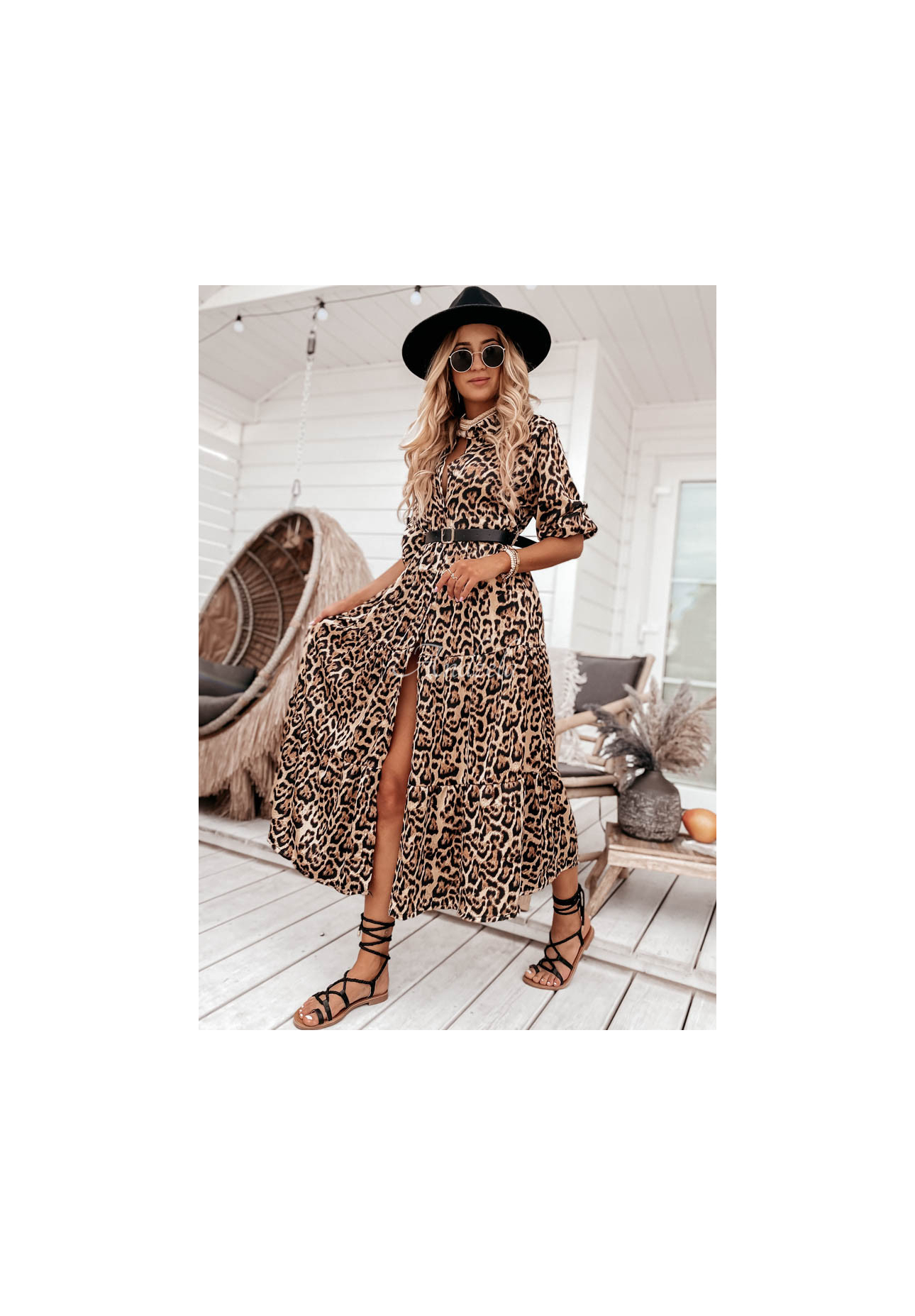 Kleid mit Gürtel Namibia mit Leopardenmuster