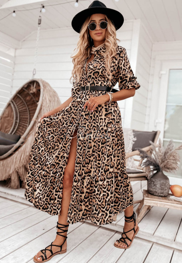 Kleid mit Gürtel Namibia mit Leopardenmuster
