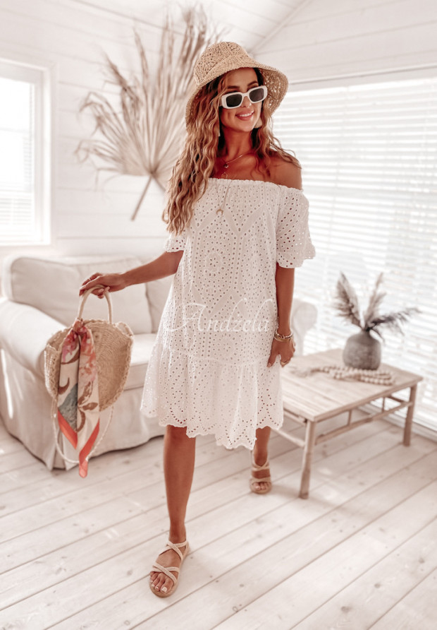 Durchbrochenes Kleid im spanischen Stil Boho Eldora Weiß