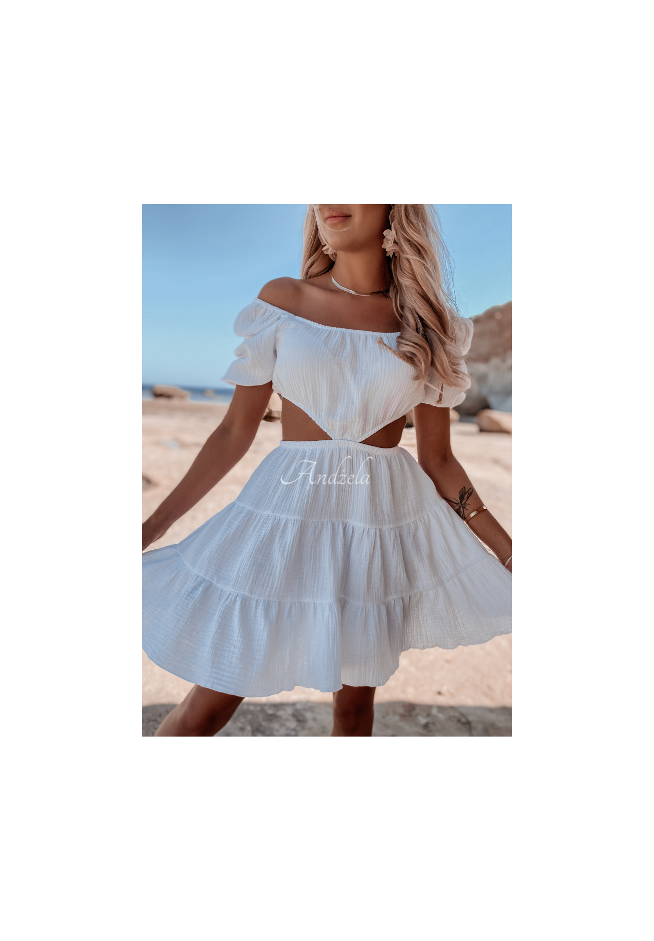 Kleid aus Musselin mit Cut-Out Malta Weiß