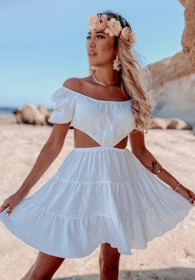 Muslin dress with cutout Malta white