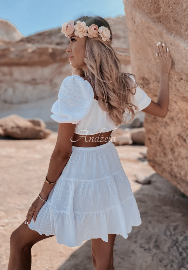 Kleid aus Musselin mit Cut-Out Malta Weiß