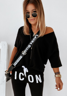 Cascade black oversize tee with heart neckline