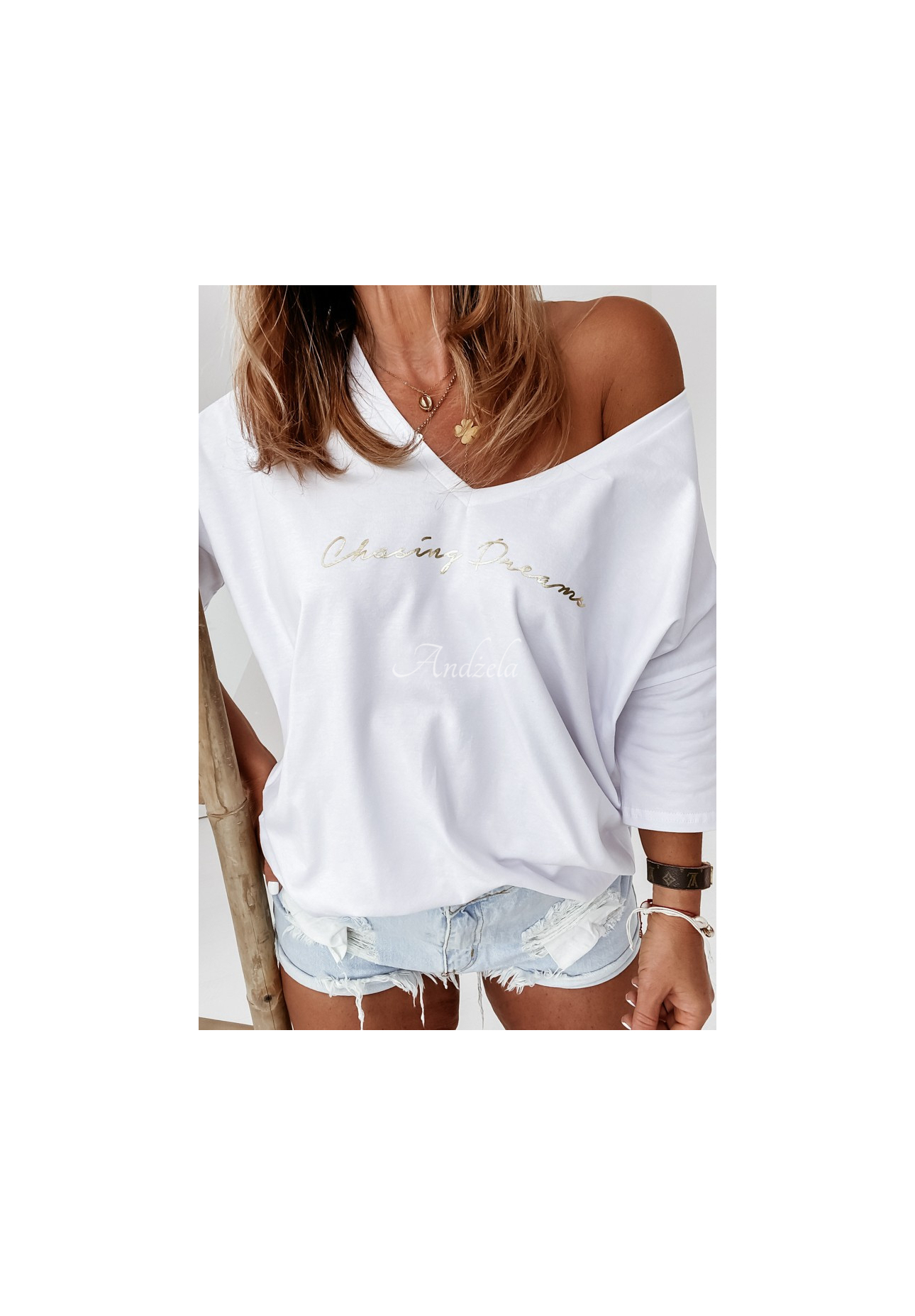 Oversize-Shirtbluse Chasing Dreams Weiß