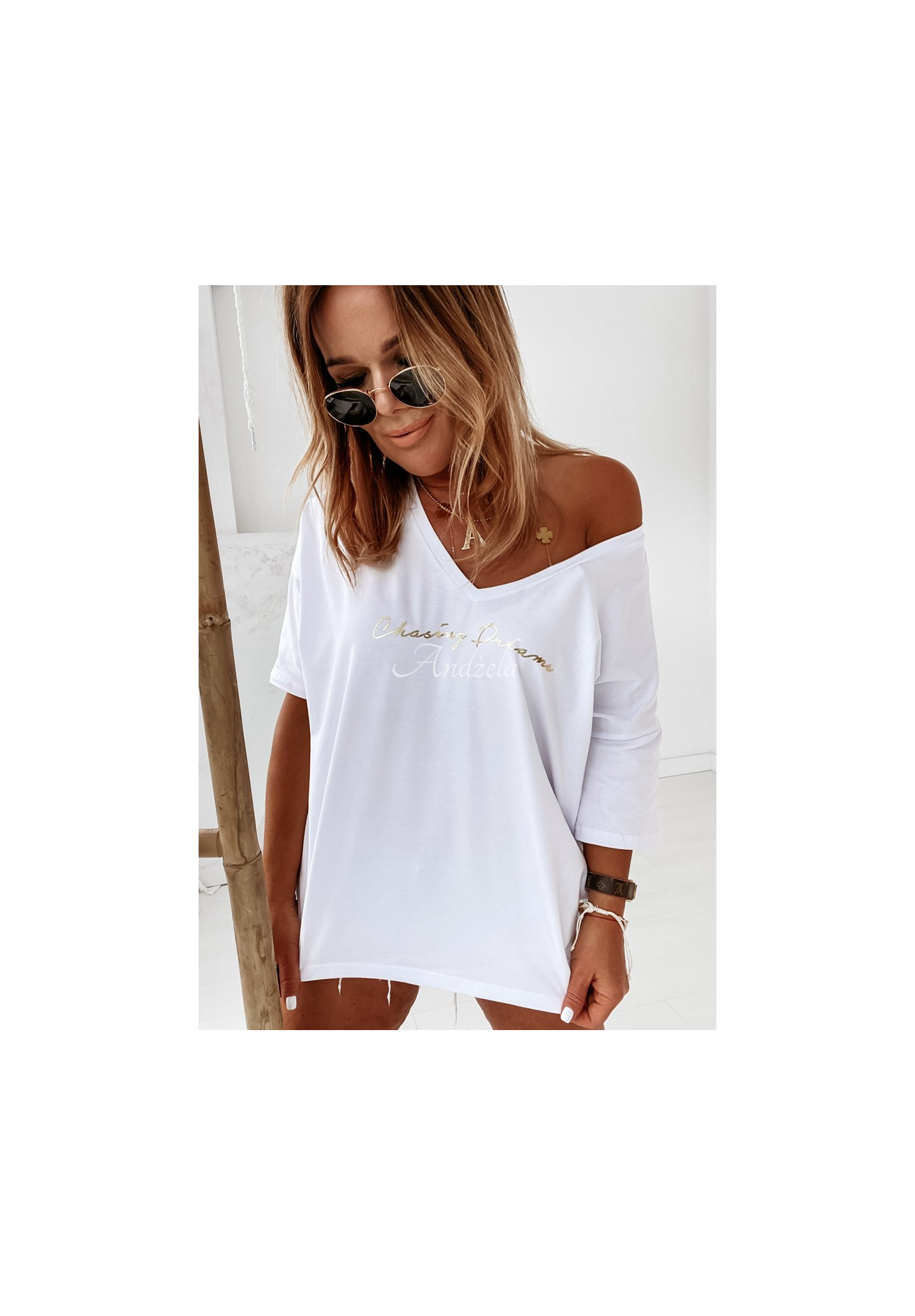 Oversize-Shirtbluse Chasing Dreams Weiß