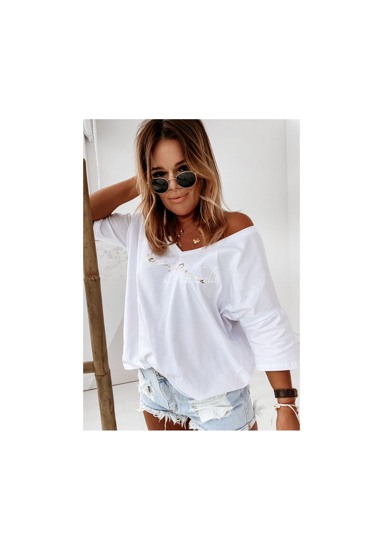 Oversize-Shirtbluse Chasing Dreams Weiß