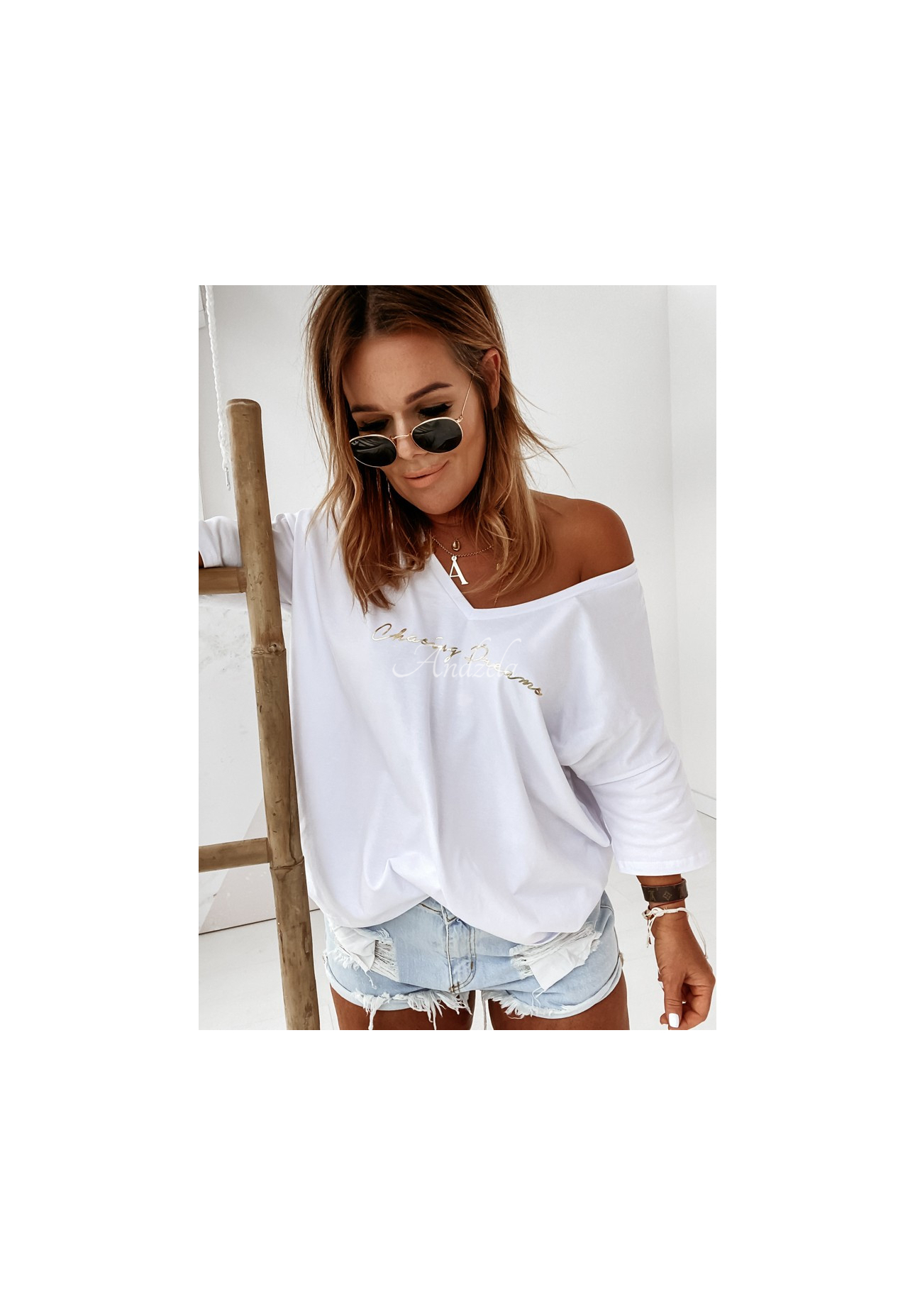 Oversize-Shirtbluse Chasing Dreams Weiß