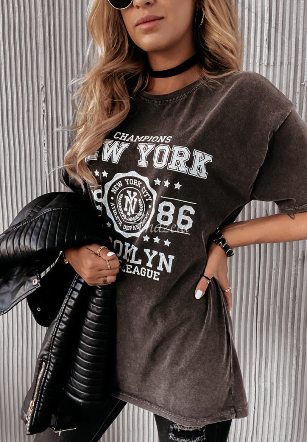 T-Shirt mit Aufdruck New York Dunkelgrau