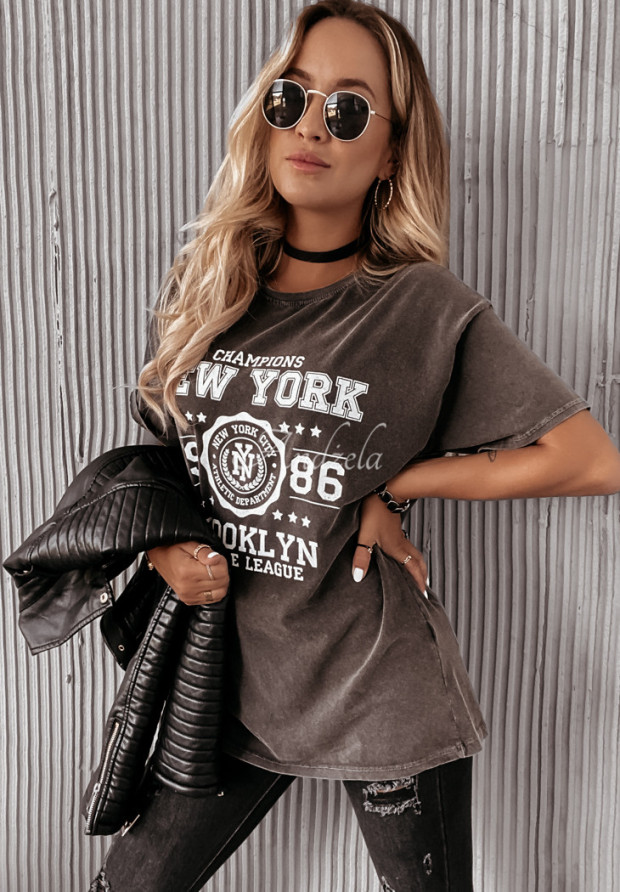 T-Shirt mit Aufdruck New York Dunkelgrau