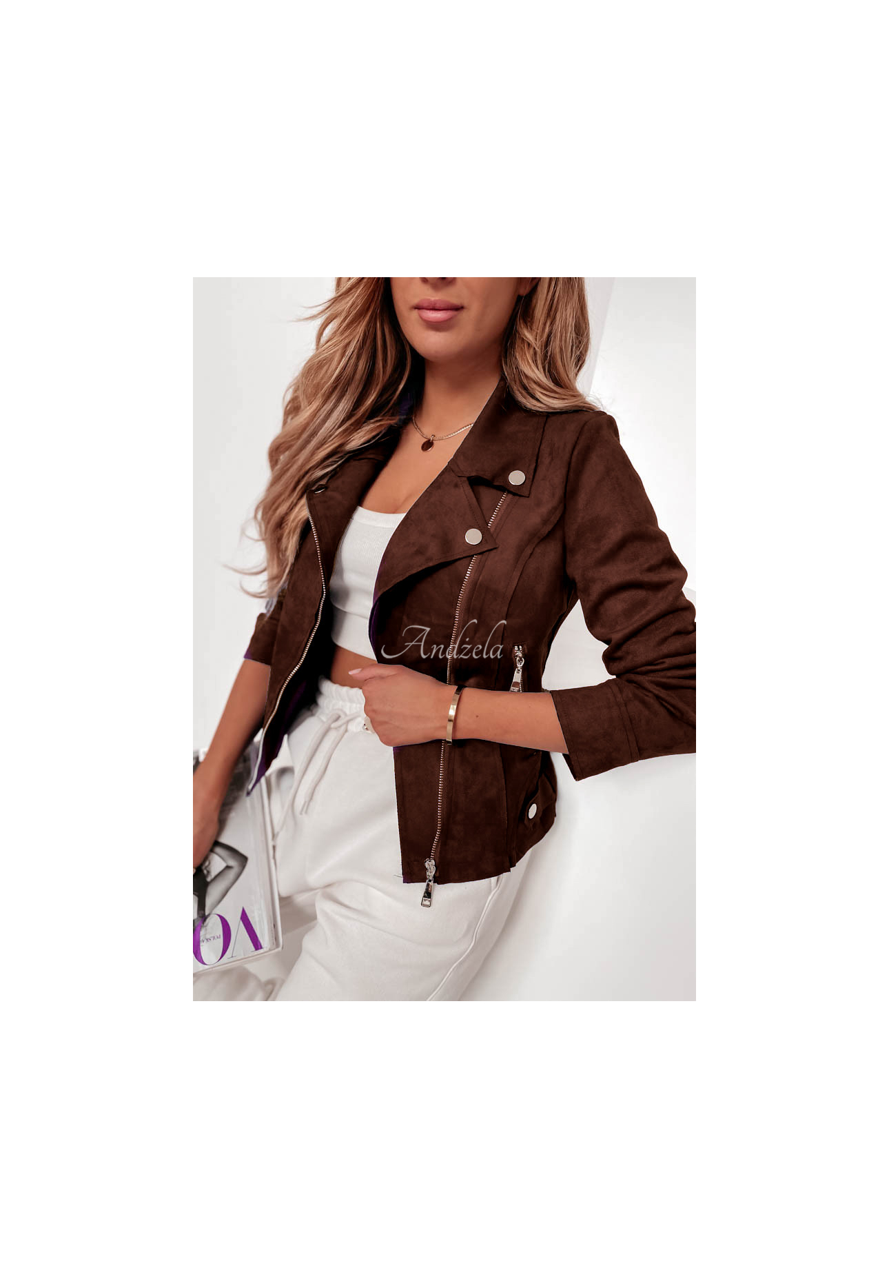 Bikerjacke aus Wildlederimitat Savage Schokoladenbraun