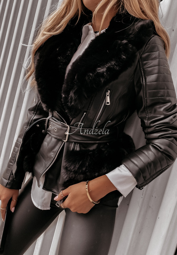 Bikerjacke mit Fellimitat Vercelli Schwarz