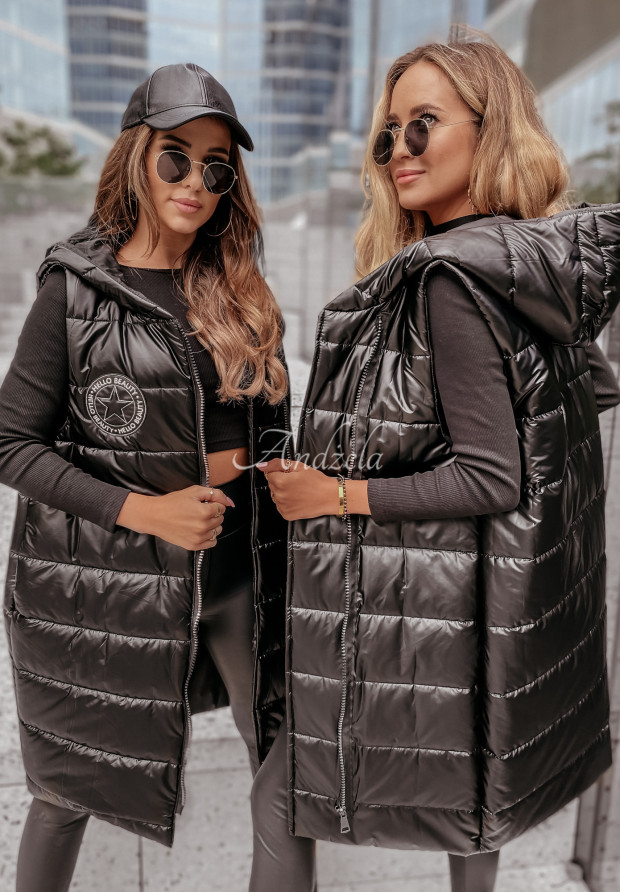 Lange Steppweste Hello Beauty Schwarz