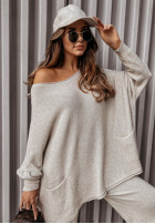 Pullover oversize z kieszeniami Iconic Beige