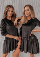 Kleid z imitacji zamszu z falbanką Solain Schwarz