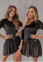 Kleid z imitacji zamszu z falbanką Solain Schwarz