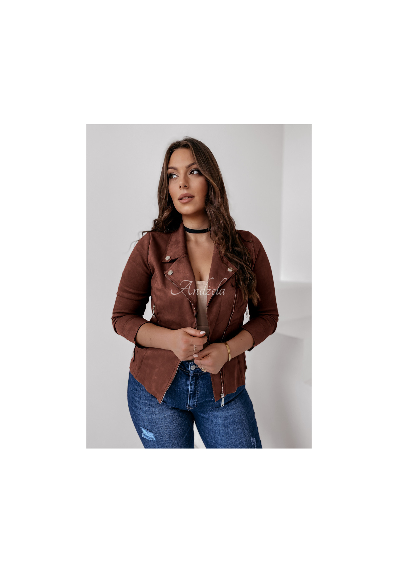 Bikerjacke aus Wildlederimitat Savage Schokoladenbraun