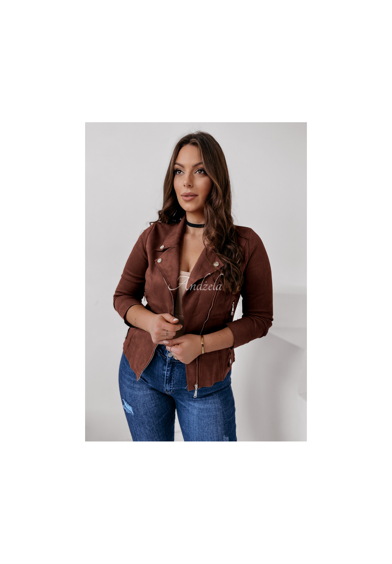 Bikerjacke aus Wildlederimitat Savage Schokoladenbraun