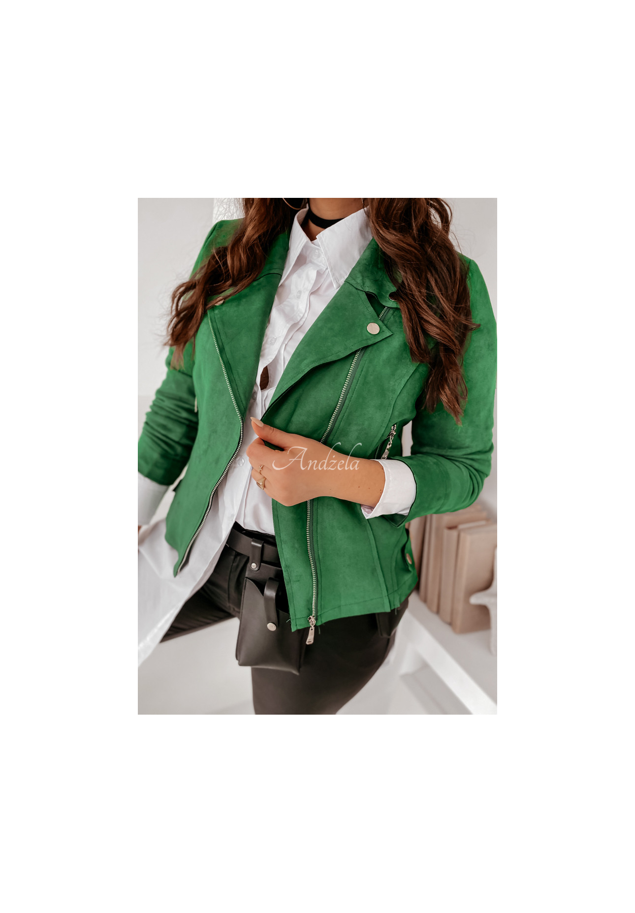 Bikerjacke aus Wildlederimitat Savage Grün