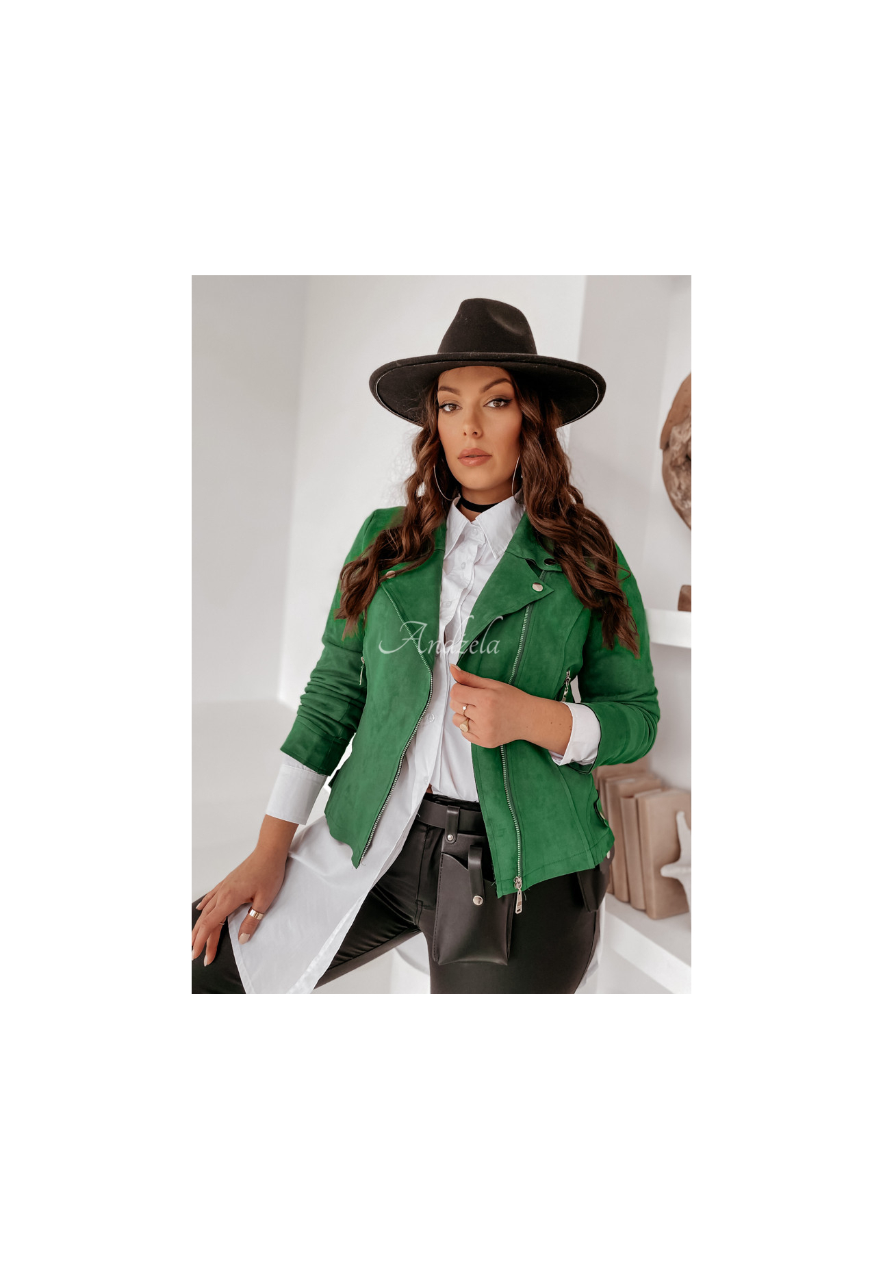 Bikerjacke aus Wildlederimitat Savage Grün