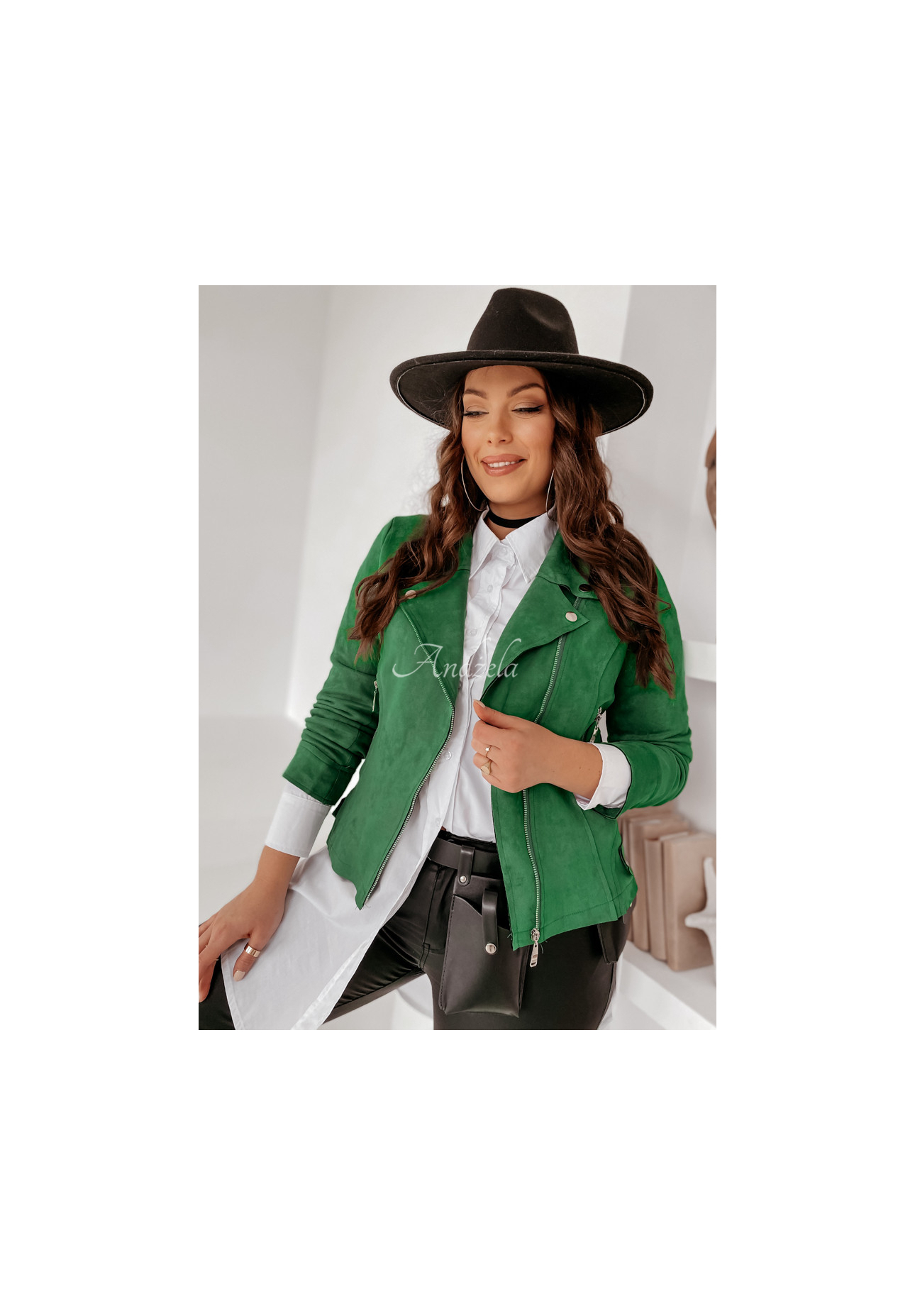 Bikerjacke aus Wildlederimitat Savage Grün