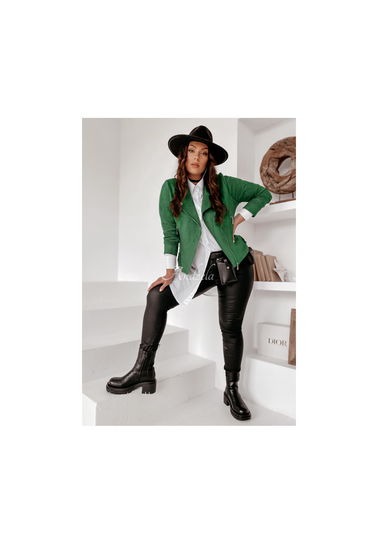 Bikerjacke aus Wildlederimitat Savage Grün