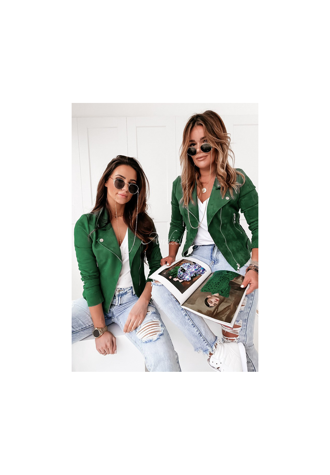 Bikerjacke aus Wildlederimitat Savage Grün