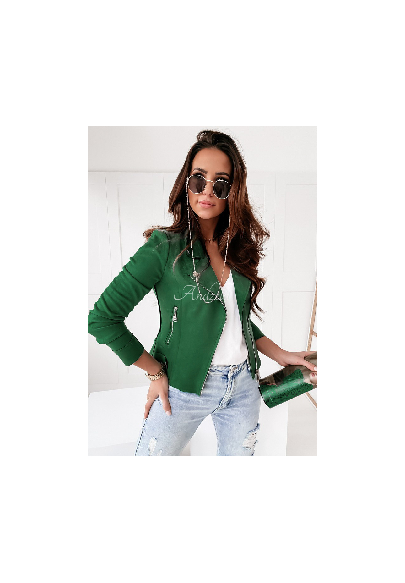 Bikerjacke aus Wildlederimitat Savage Grün