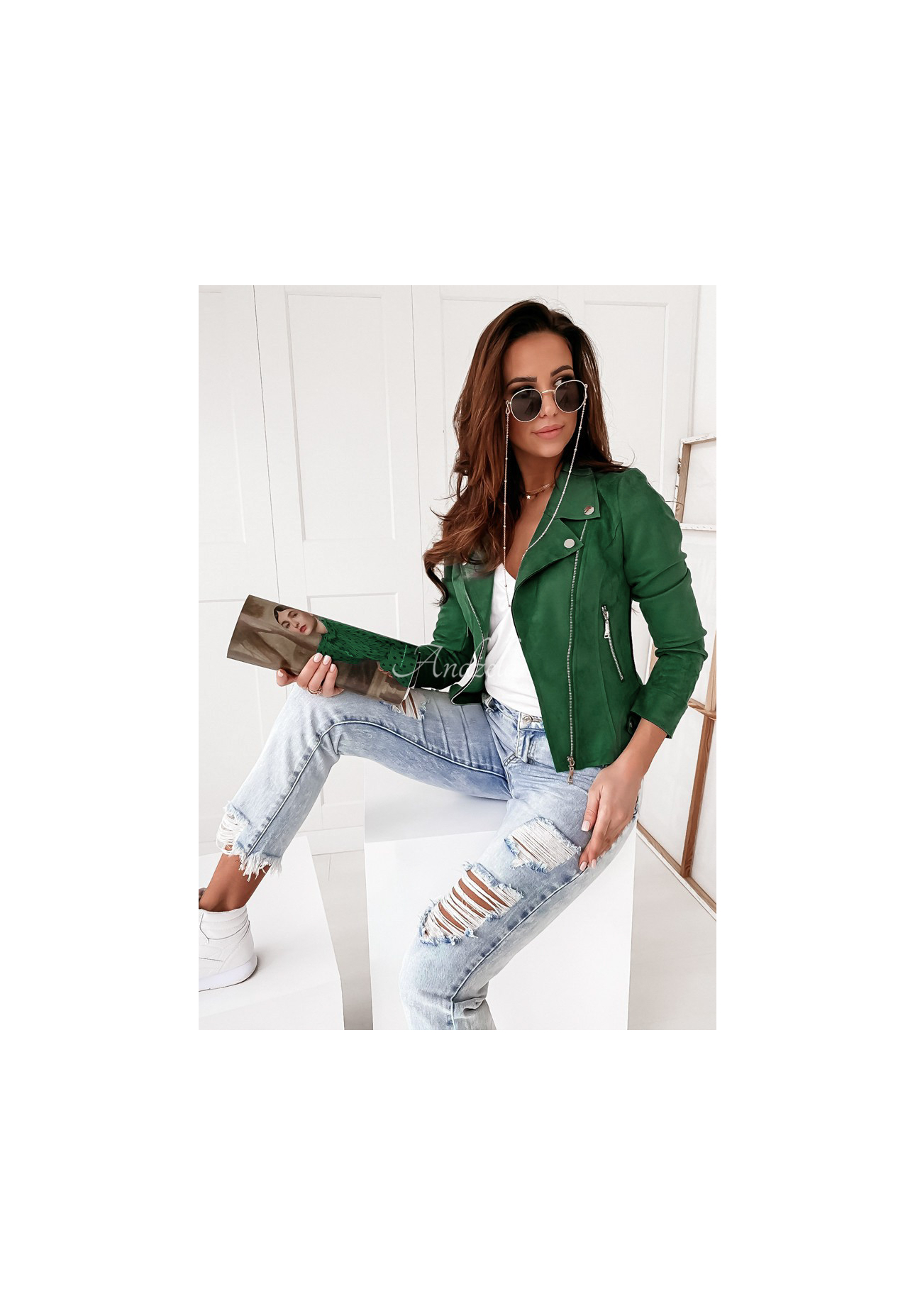 Bikerjacke aus Wildlederimitat Savage Grün