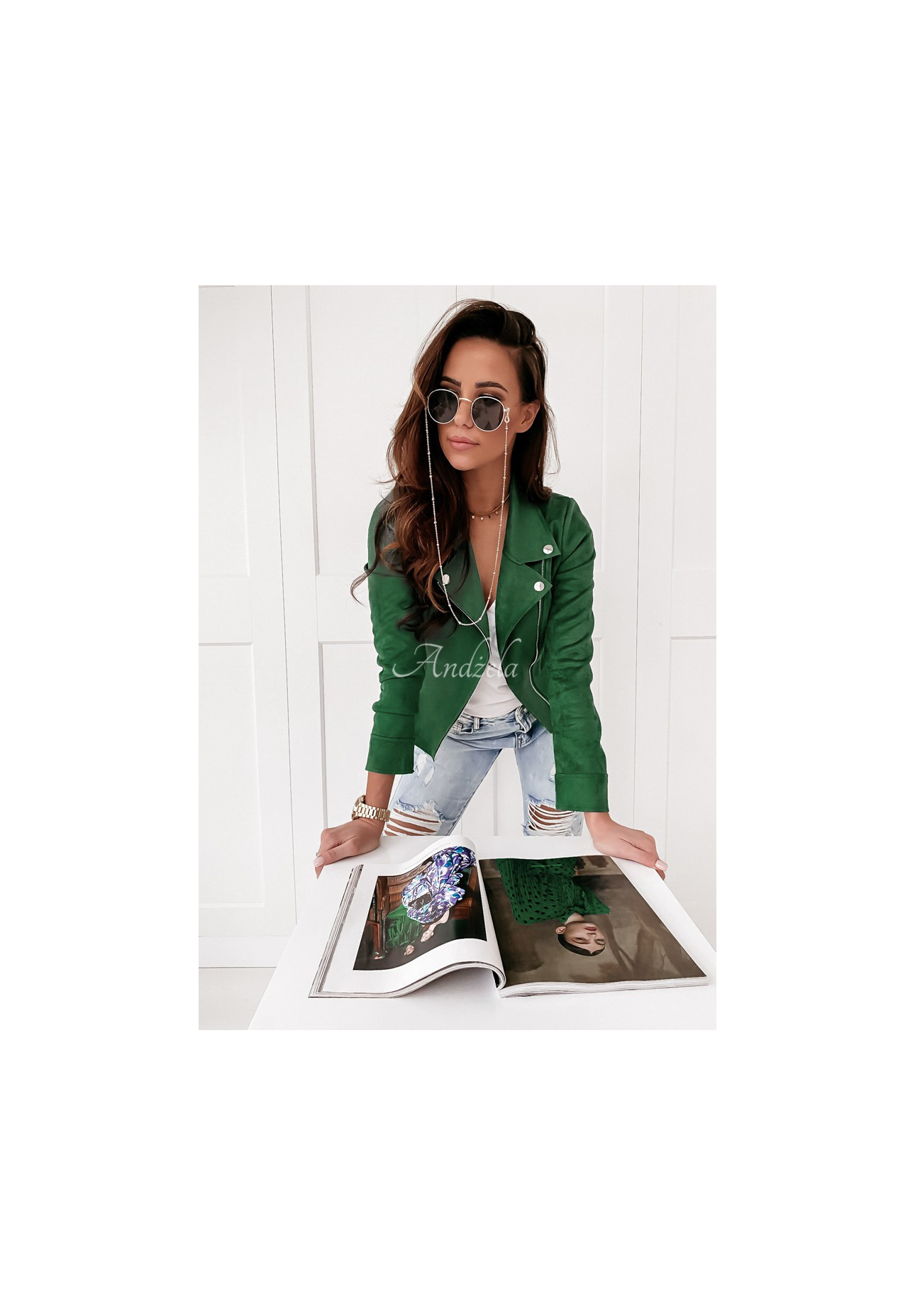 Bikerjacke aus Wildlederimitat Savage Grün