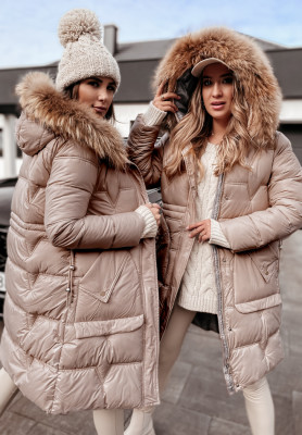 Lange Steppjacke Rivia Dunkelbeige