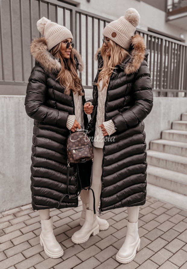 Lange Steppjacke mit Kapuze Carrie Schwarz